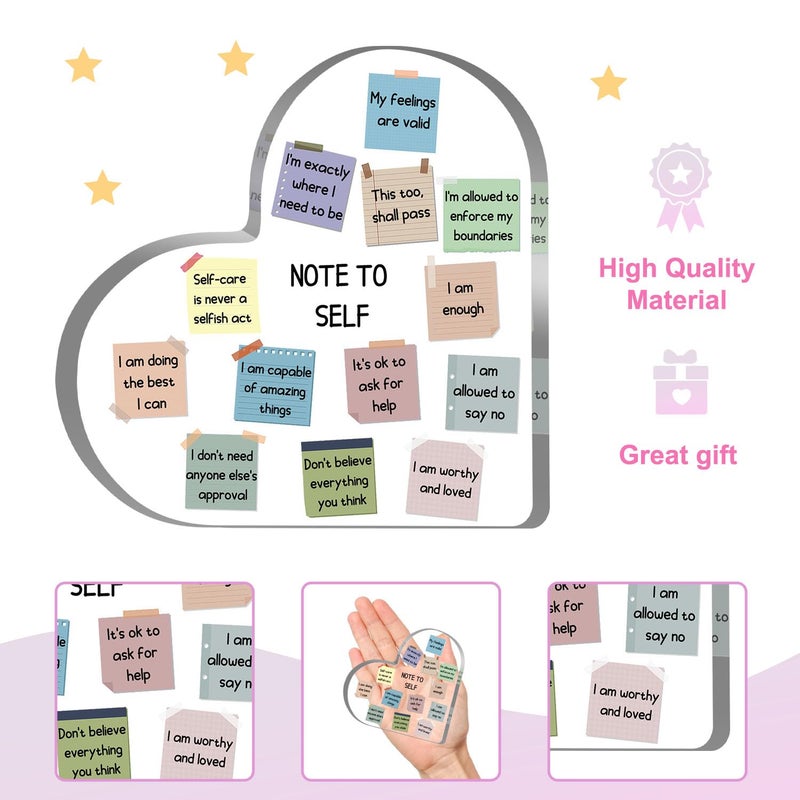 UBLURO Note to Self Motivational Decor - Office Acrylic Heart Gift Therapy Mental Health Print Decorations for School Counseling Office Therapy Desktop Art Decoration - School Counselor  Therapist Office Gifts - Image 3